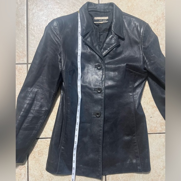 Sally Smith vintage fitted 100% High Quality Leather Black Button Up Jacket sz 4 - Picture 6 of 8